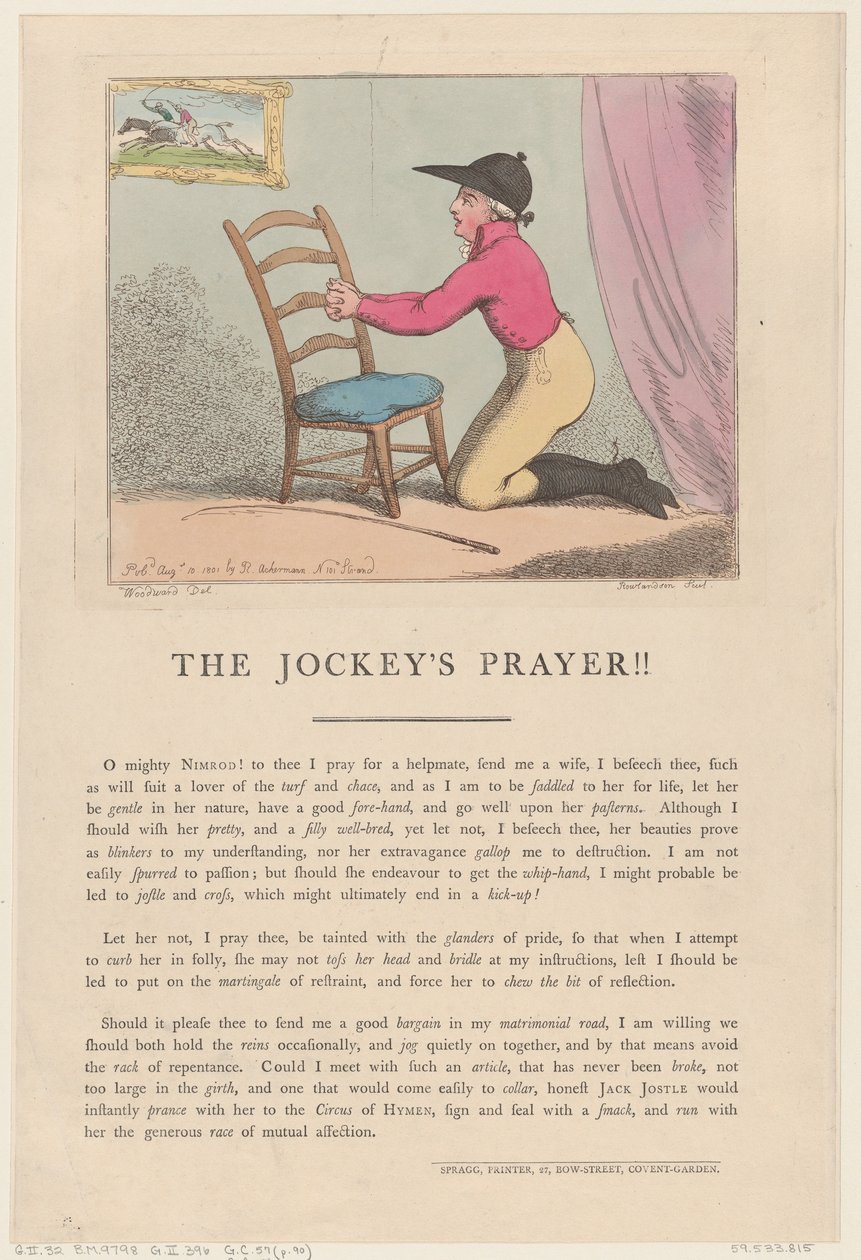 Das Gebet des Jockeys!!, 10. August 1801 von Thomas Rowlandson