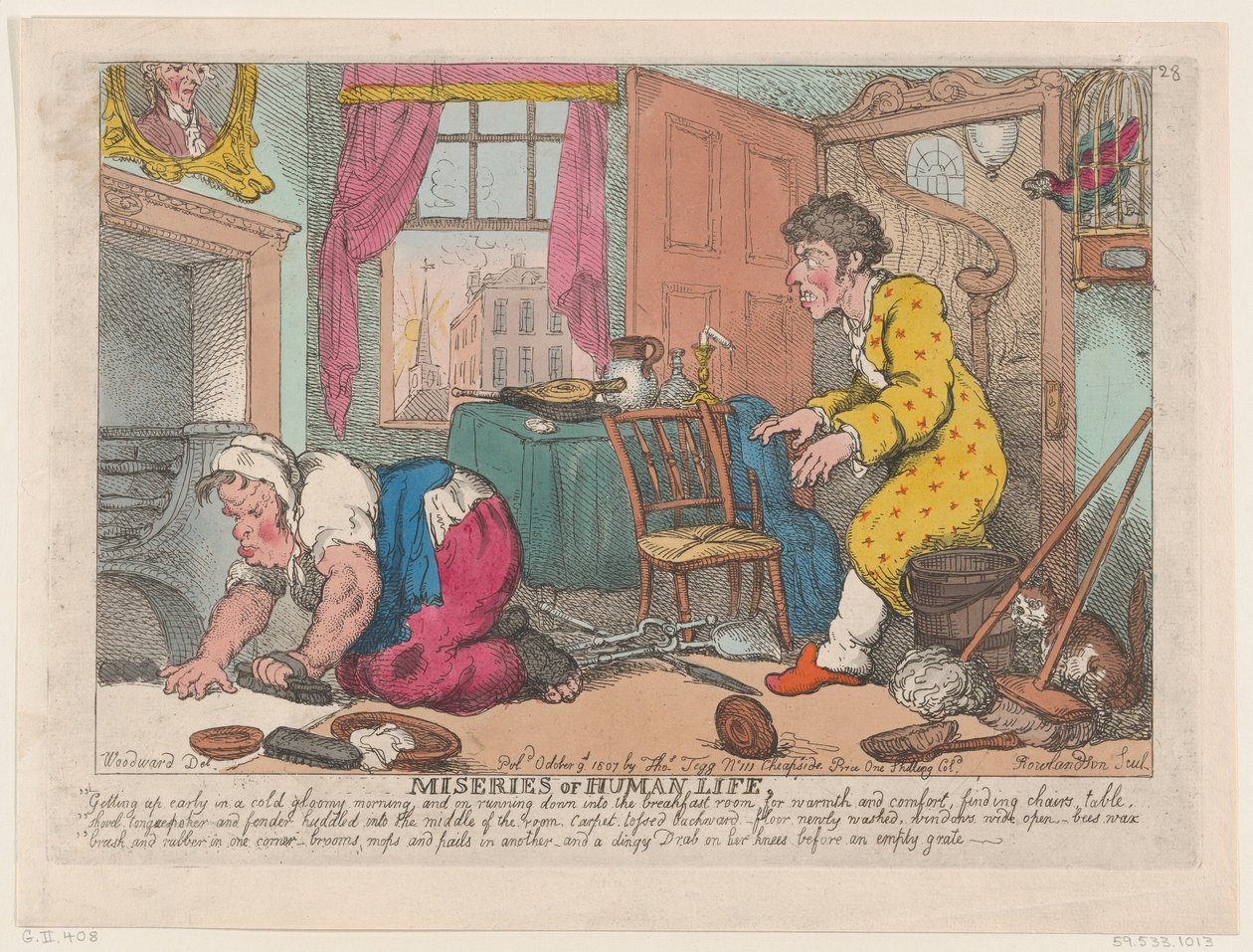 Die Miseren des menschlichen Lebens: Früh aufstehen an einem kalten, düsteren Morgen, 9. Oktober 1807 von Thomas Rowlandson