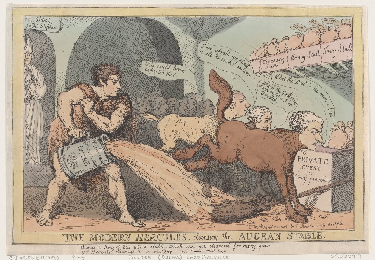 Der moderne Herkules, der den Augiasstall reinigt, 23. April 1805 von Thomas Rowlandson