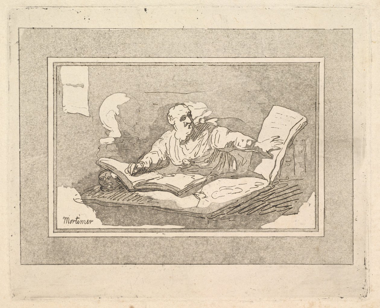 Der Philosoph Bärtiger alter Mann, der ein Buch kopiert, 1783-87 von Thomas Rowlandson