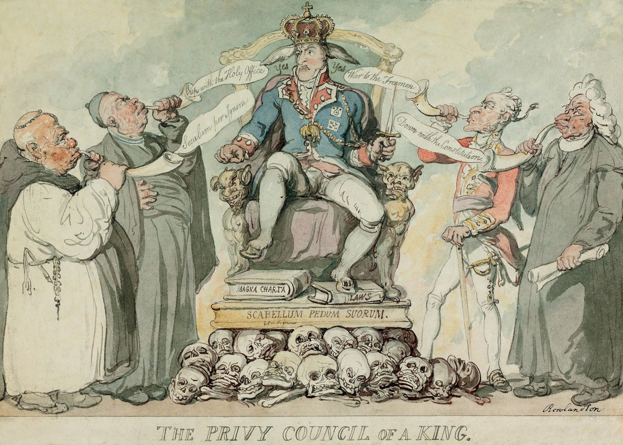 Der Geheimrat eines Königs, veröffentlicht 1815 (handkolorierter Stich) von Thomas Rowlandson