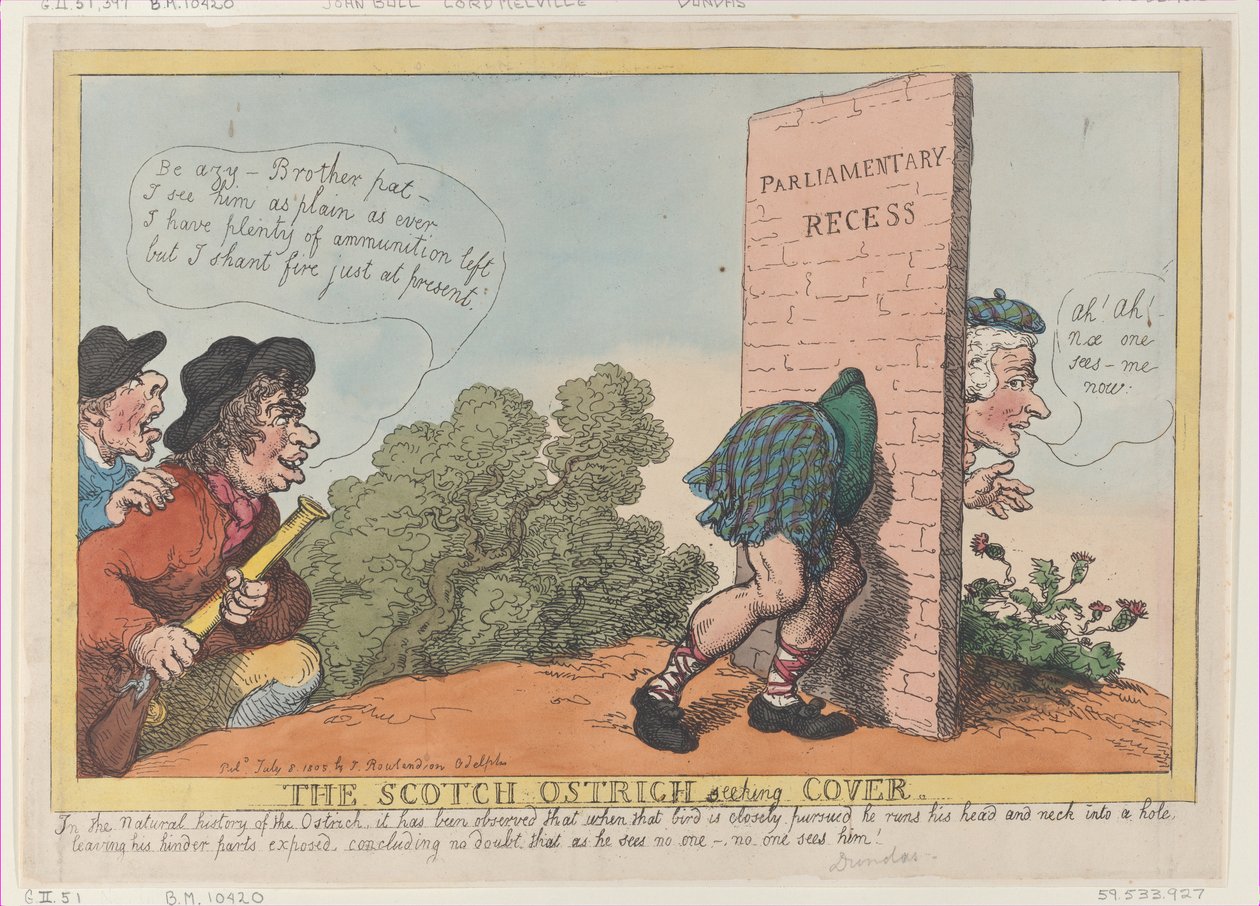 Der schottische Strauß sucht Deckung von Thomas Rowlandson