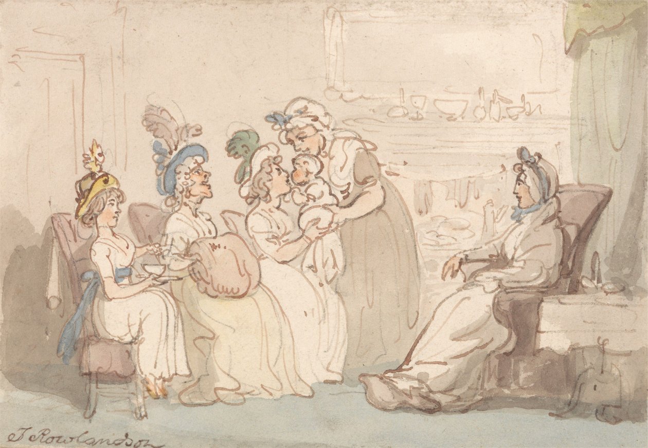 Die Besucher, die das Baby gezeigt bekommen von Thomas Rowlandson