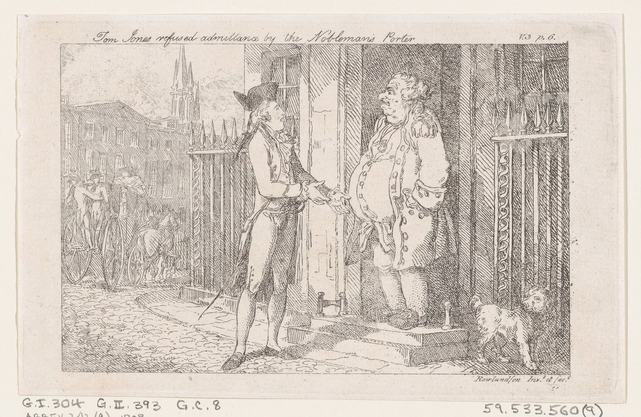 Tom Jones wird vom Portier des Adligen abgewiesen, aus Die Geschichte von Tom Jones, ein F..., 1792 von Thomas Rowlandson