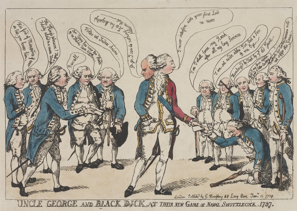 Onkel George und Schwarzer Dick bei ihrem neuen Spiel des Marine-Federballs von Thomas Rowlandson