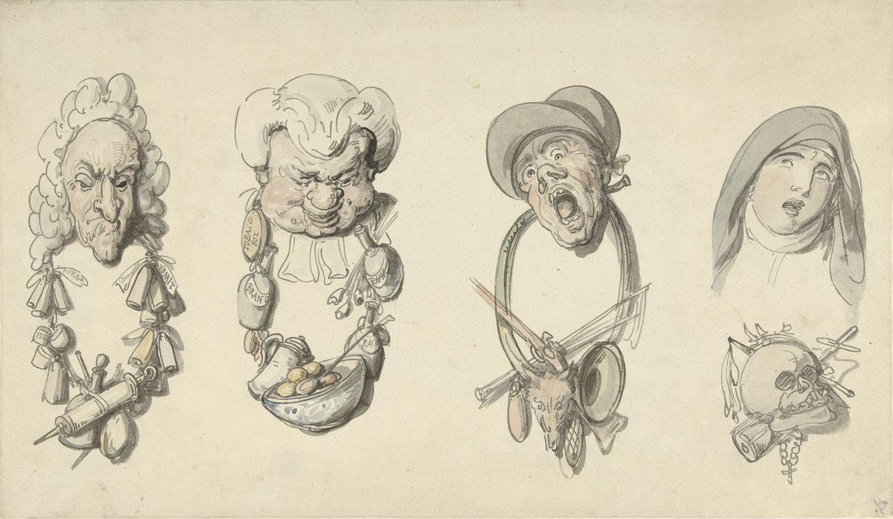 Vier karikaturale Köpfe von Thomas Rowlandson