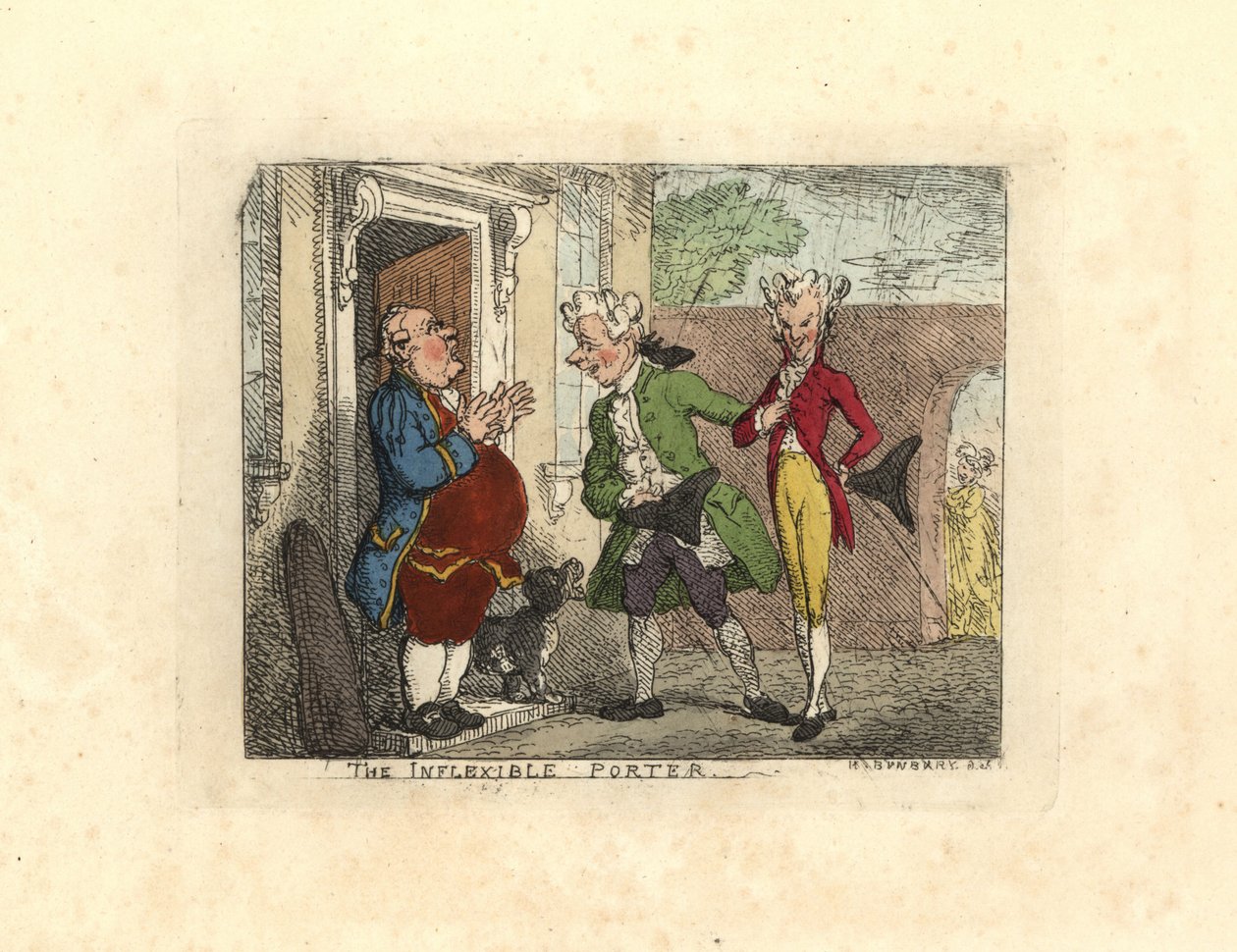 Besuchende Herren werden von einem Diener nicht ins Haus gelassen von Thomas Rowlandson