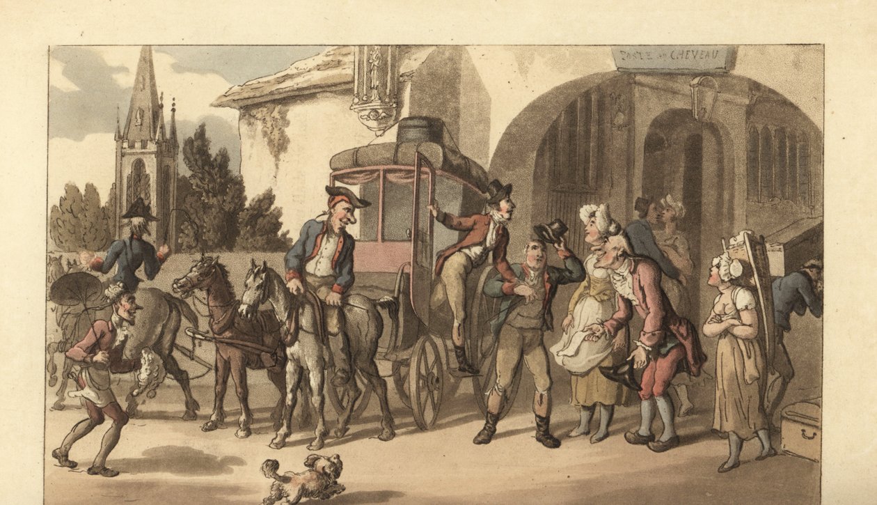 Junger englischer Herr, der an einer französischen Poststation ankommt von Thomas Rowlandson
