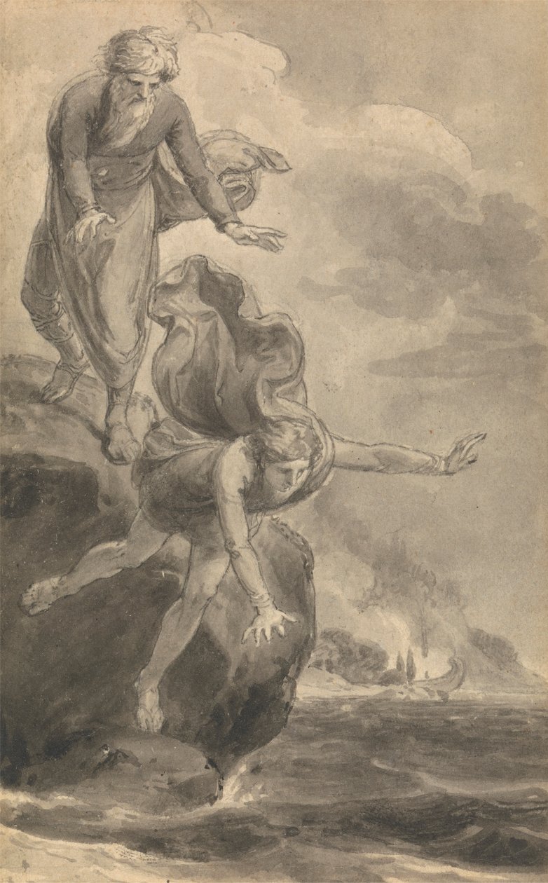 Eine von sechs Illustrationen zu Fénelons "Die Abenteuer des Telemach, Sohn des Odysseus" von Thomas Stothard