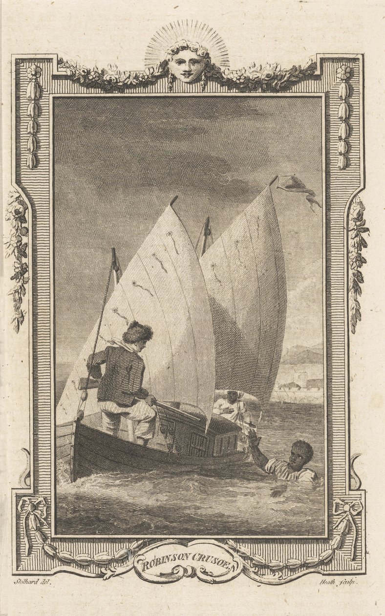 Robinson Crusoe, aus dem Novelists Magazine, veröffentlicht 1781 von Thomas Stothard