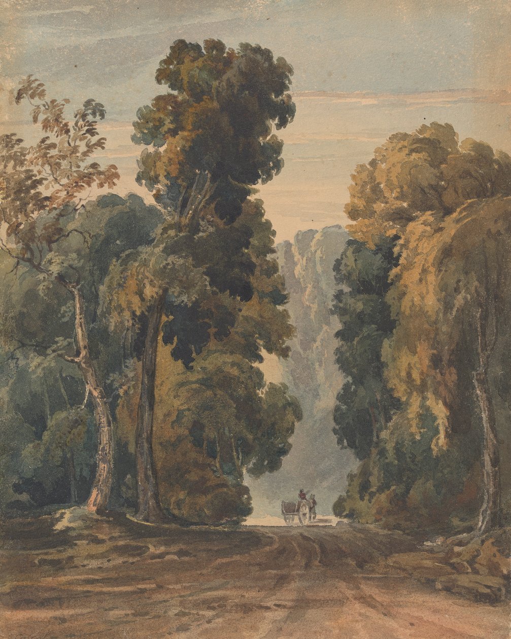 Pferd, Wagen und Fahrer auf breiter, baumgesäumter Allee von Thomas Sully