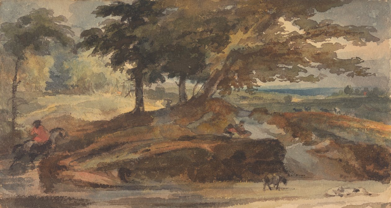 Landschaft mit Hügel und Bäumen, Figur zu Pferd von Thomas Sully