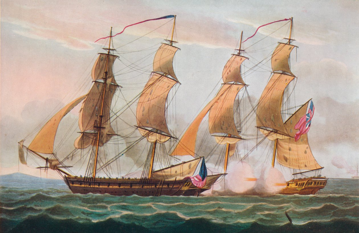 Ein Duell zwischen Brigs, um 1817 von Thomas Whitcombe