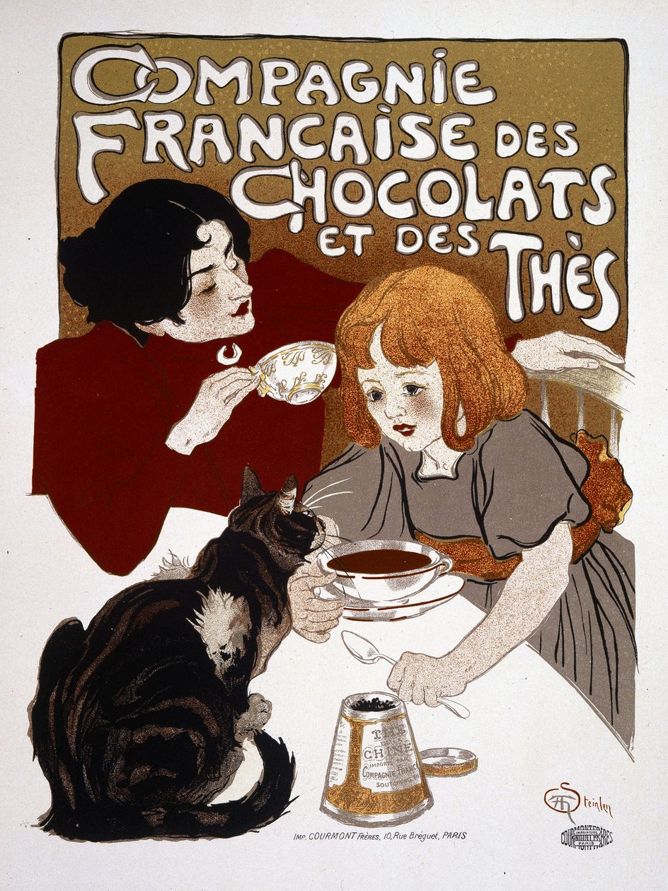 Werbung für die „Compagnie française des chocolats et des thés“ von Théophile Alexandre Steinlen