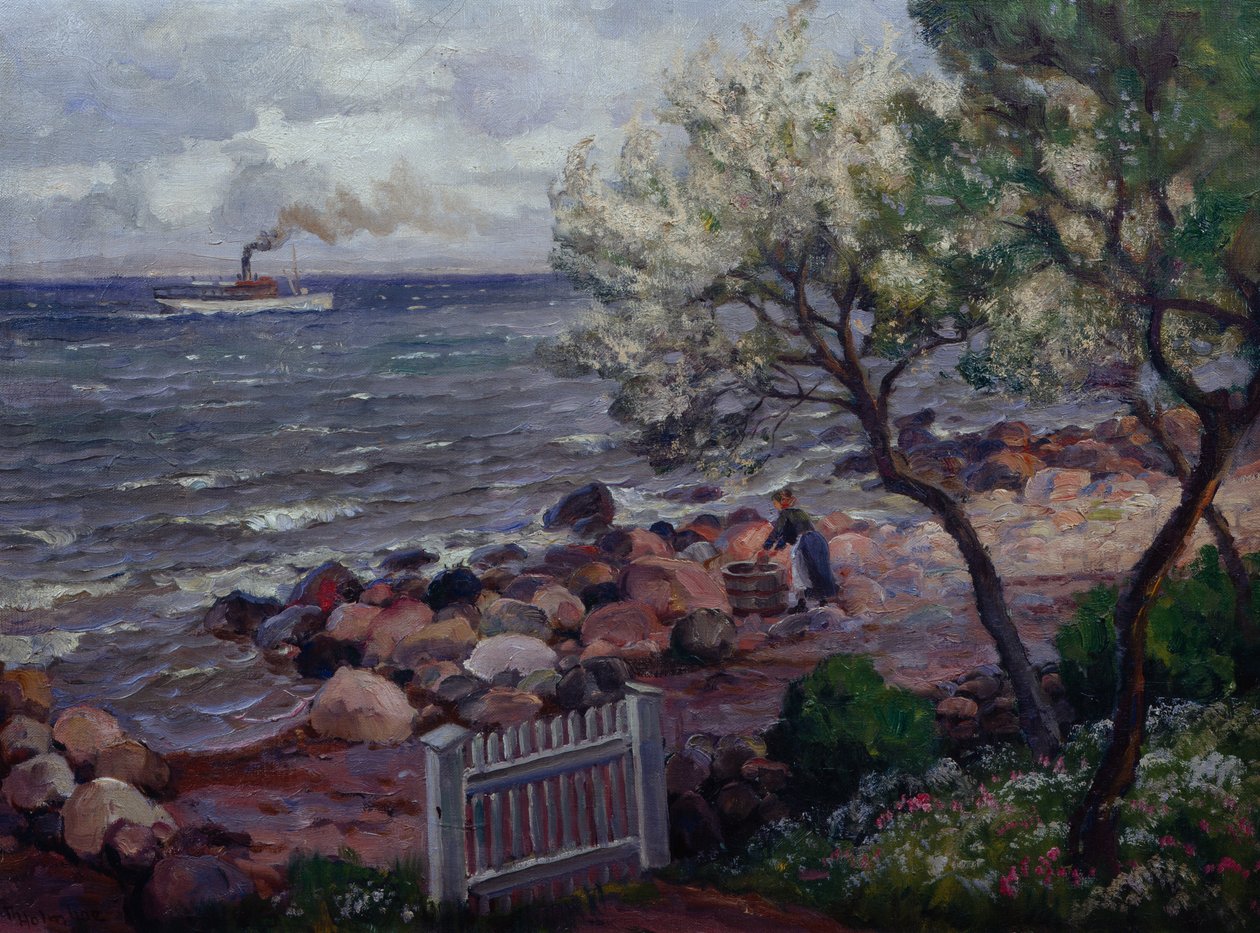 Sommerlandschaft mit Gartentor und Frau von Thorolf Holmboe