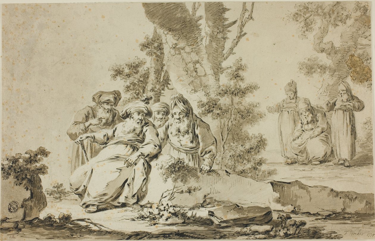 Figuren in orientalischer Tracht in einer Landschaft von Tiberius Dominikus Wocher