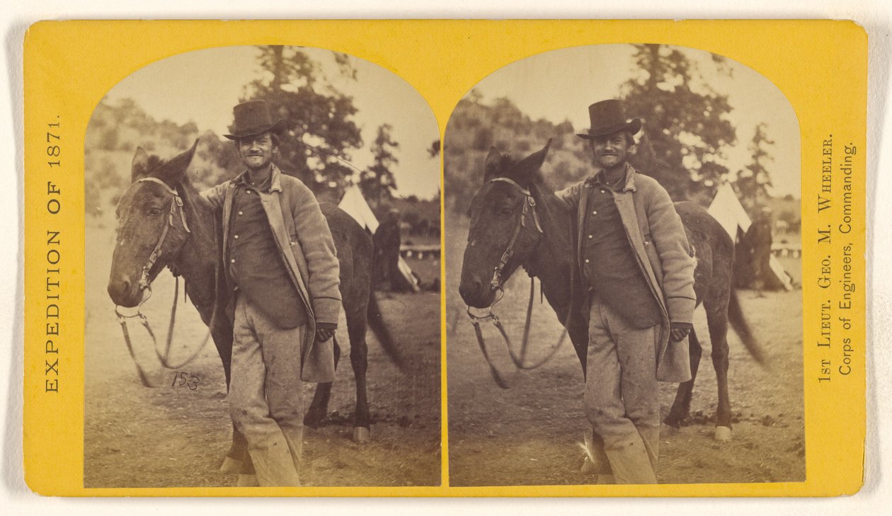 Fred. W. Loring in seiner Kampagnenkleidung mit seinem Maultier "Evil Merodach." Etwa 40 Stunden vor seiner brutalen Ermordung aufgenommen... von Timothy H. O