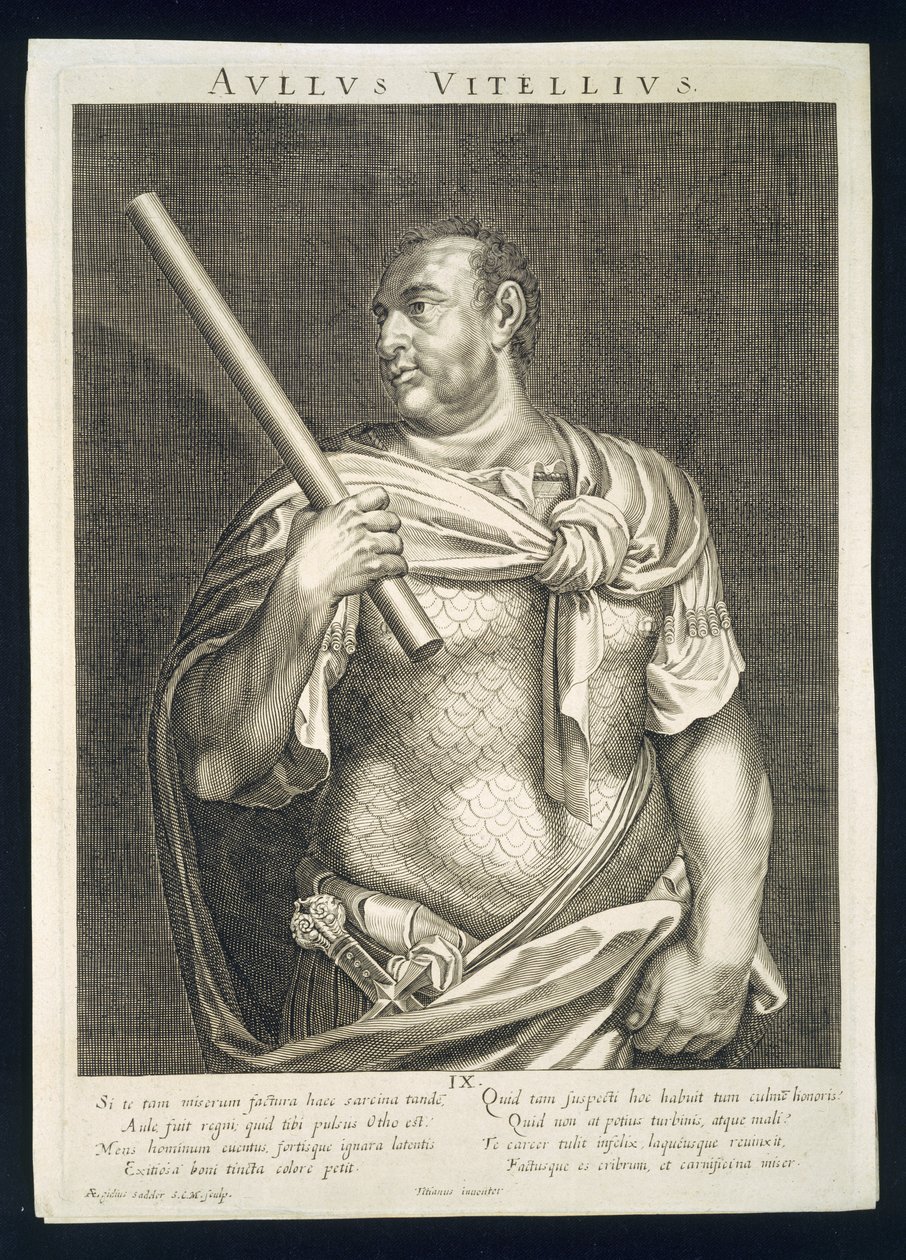 Aullus Vitellius Kaiser von Rom 68 n. Chr. graviert von Aegidius Sadeler (1570-1629) von Tiziano Vecelli