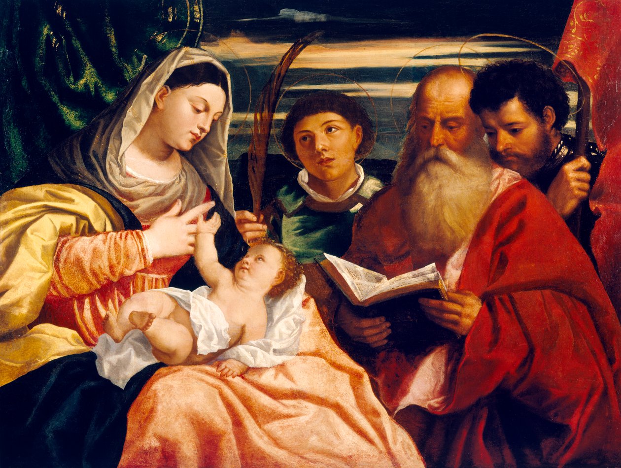 Madonna und Kind mit den Heiligen Stephanus, Hieronymus und Mauritius von Titian (c.1488 1576) (after)