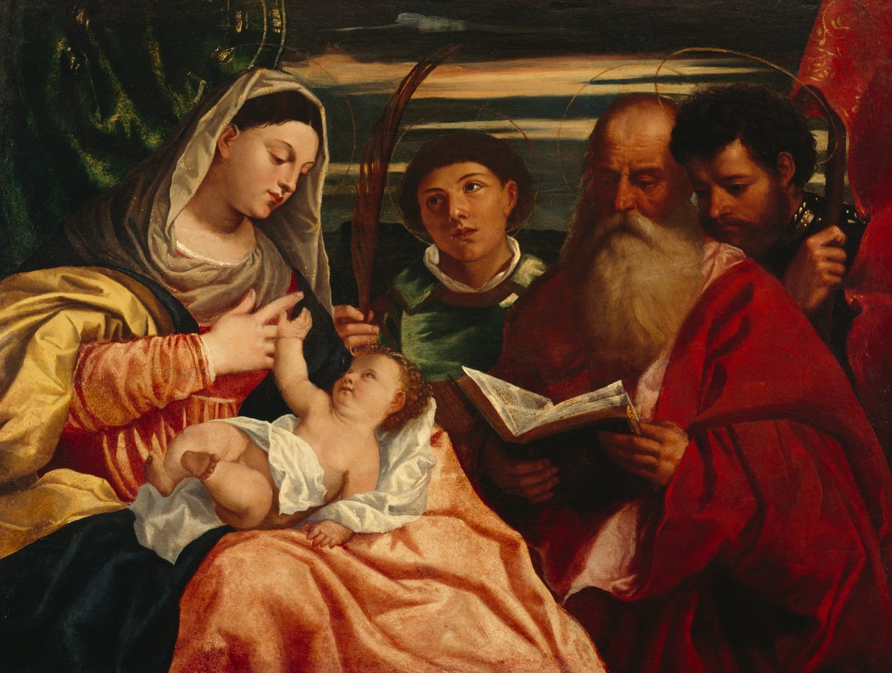 Madonna und Kind mit den Heiligen Stephanus, Hieronymus und Mauritius von Titian (c.1488 1576) (after)