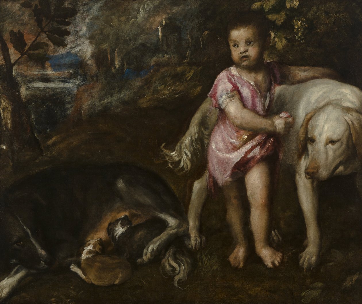 Junge mit Hunden in einer Landschaft von Titian (c.1488 1576)