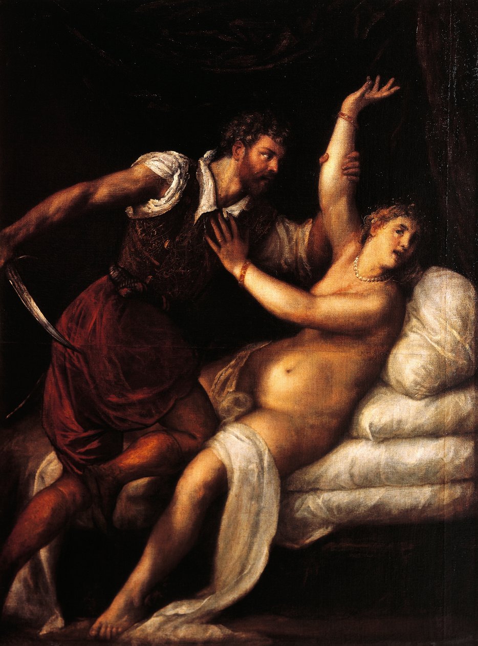 Tarquinius und Lucretia, von Tizian, Öl auf Holz, 84x68 cm von Titian (c.1488 1576)