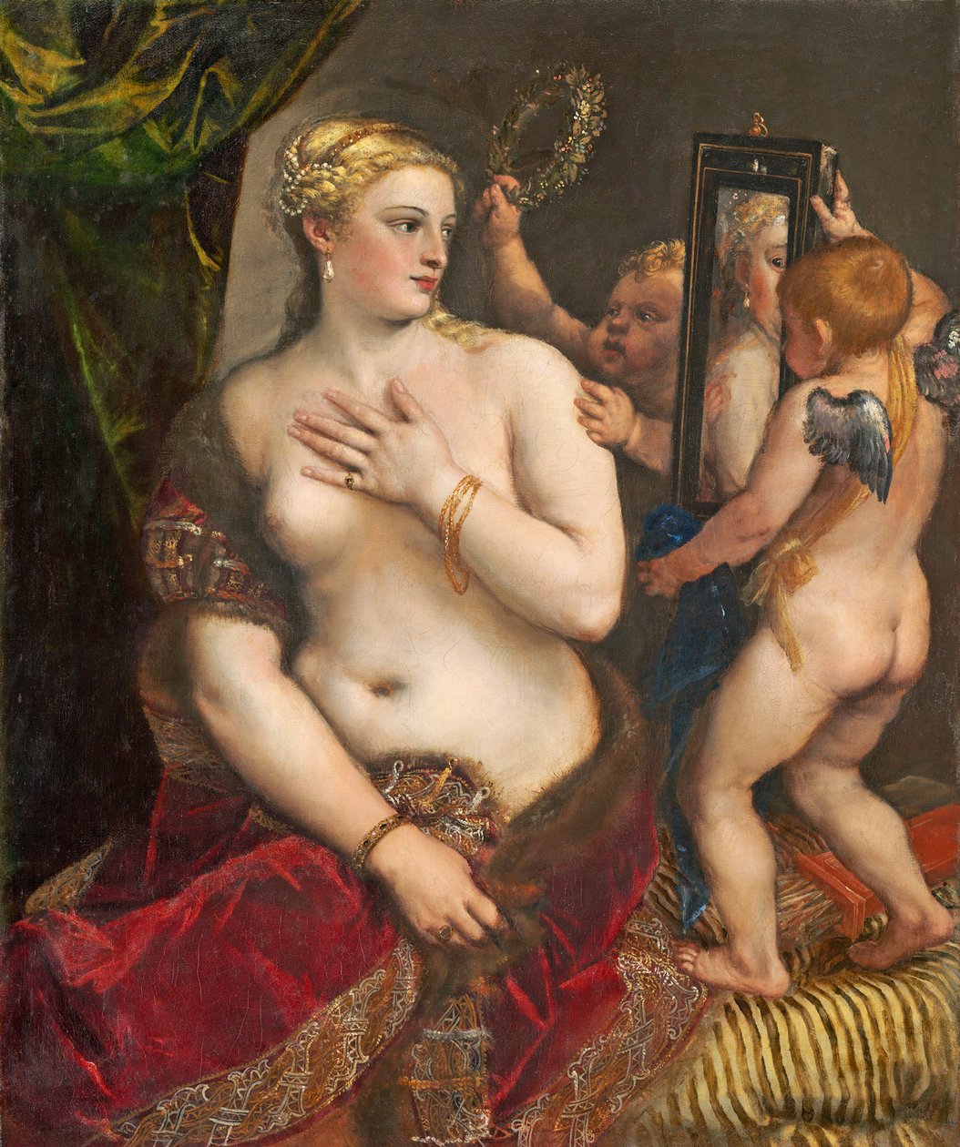 Venus mit Spiegel, um 1555 von Tiziano Vecelli