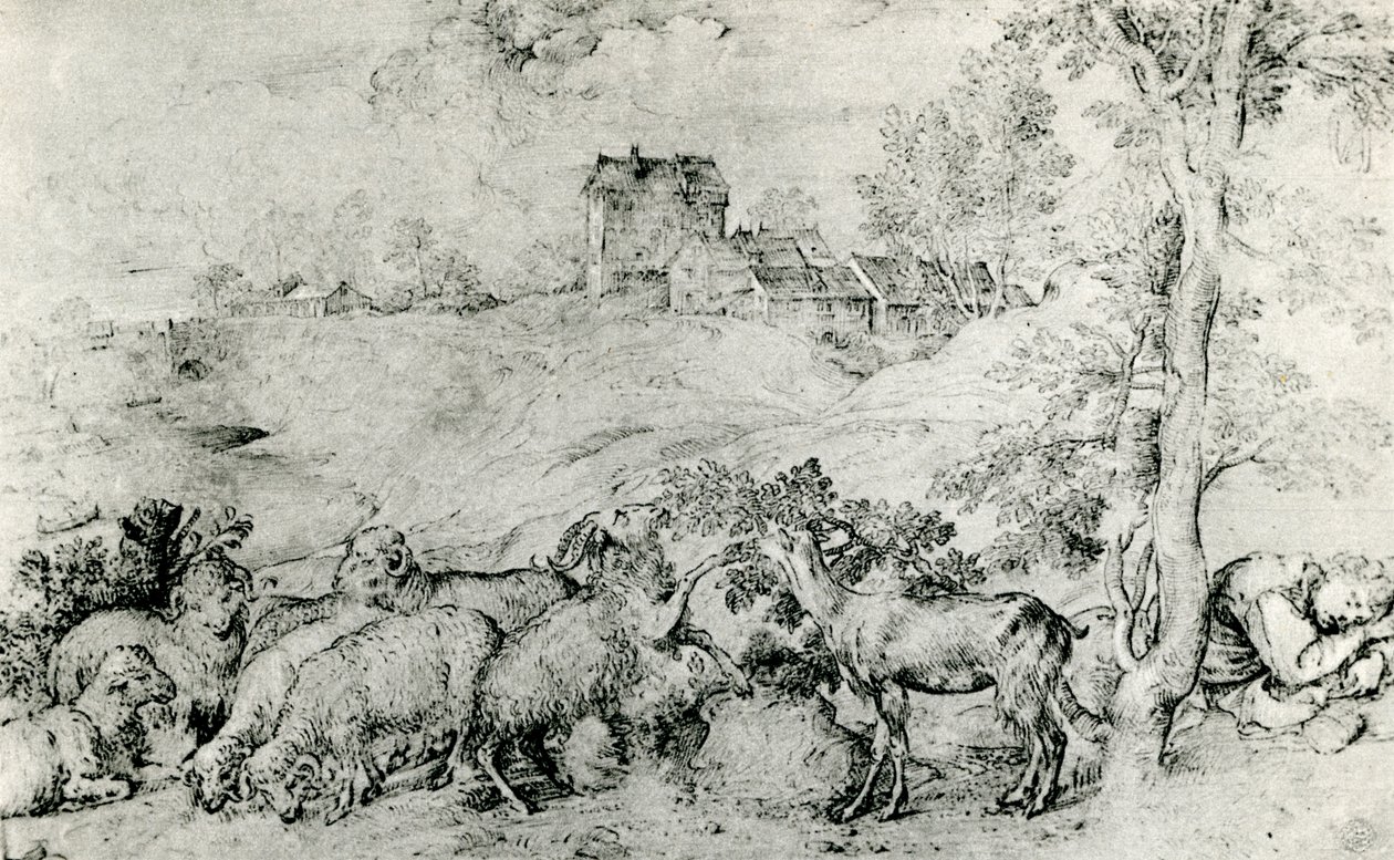 Landschaft mit Schafherde von Tiziano Vecelli