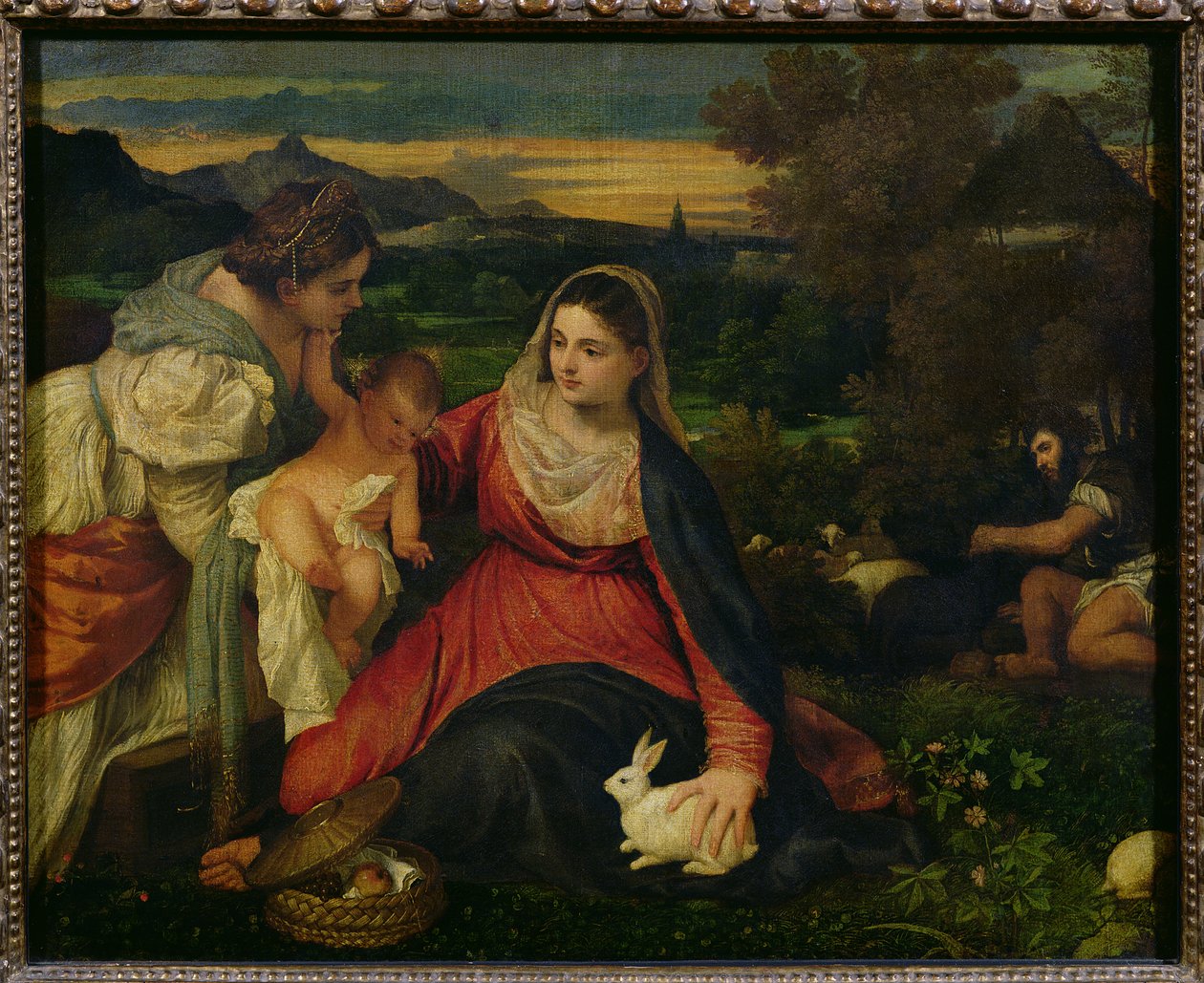 Madonna und Kind mit St. Katharina (Die Jungfrau des Kaninchens) ca. 1530 von Tiziano Vecelli