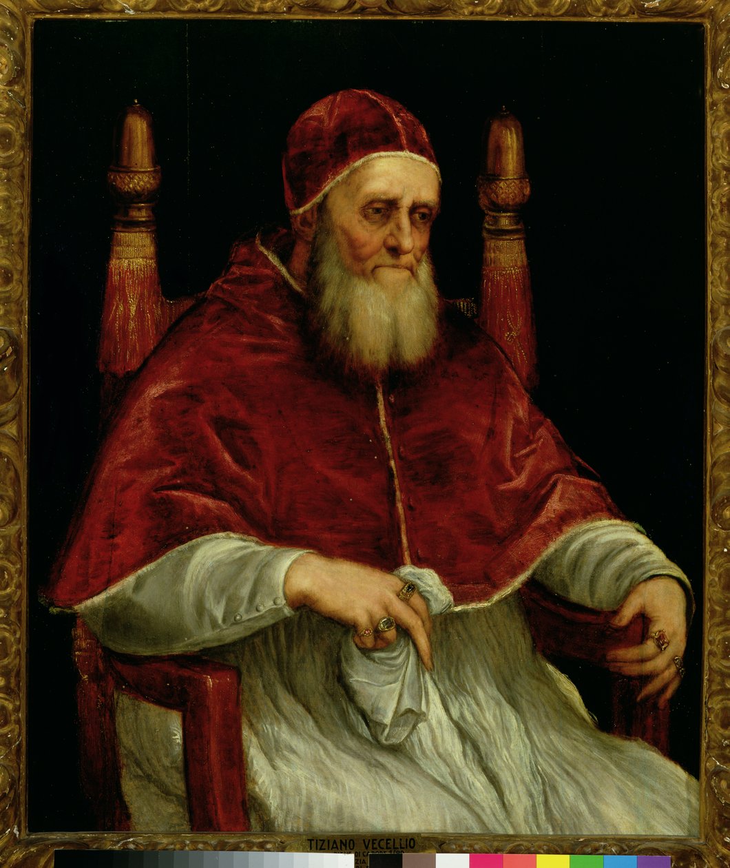 Papst Julius II. (1443-1513) nach einem Gemälde von Raffael, ca. 1545-46 von Tiziano Vecelli