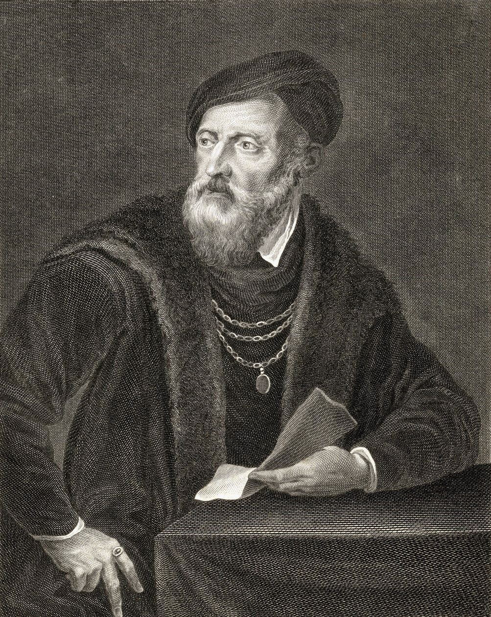 Selbstporträt, graviert von Antoine Louis Romanet von Tiziano Vecelli