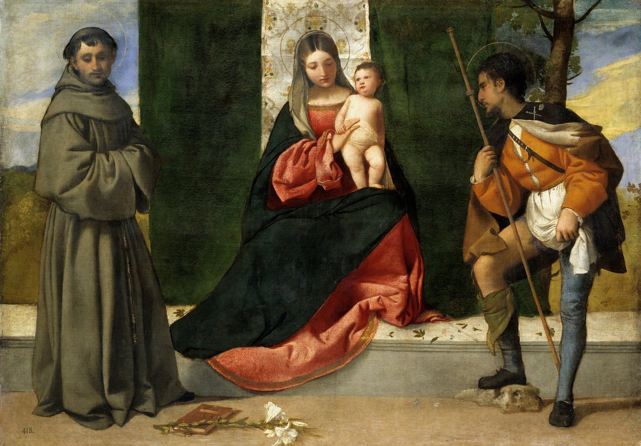 Die Jungfrau und das Kind zwischen den Heiligen Antonius von Padua und Rochus von Tiziano Vecelli