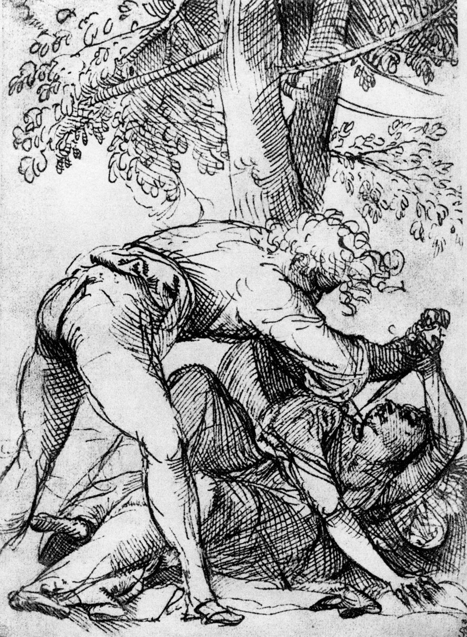 Skizze für den eifersüchtigen Ehemann in der Scuola Del Santo, um 1510, 1937 von Tiziano Vecelli