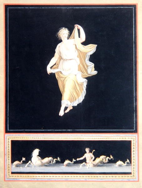 Kopie eines pompejanischen allegorischen Gemäldes, ein panoramatisches Tapetendesign, ca. 1790 von Tommaso Piroli