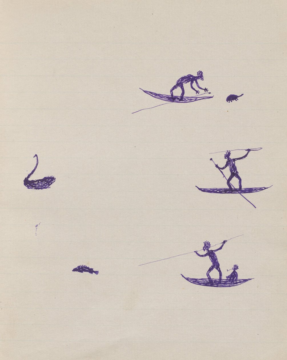 Kwatkwat Volk - (Aborigines spießen Schildkröte, Schwan und Fisch auf) Skizzenbuch hauptsächlich über Aktivitäten von Aborigines und Weißen von Tommy McRae