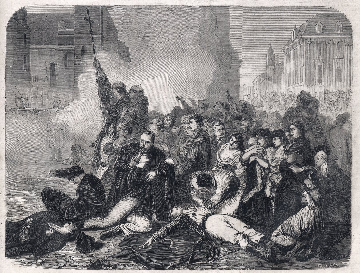 Das Massaker an Zivilisten auf dem Schlossplatz in Warschau am 8. April von Tony Robert Fleury