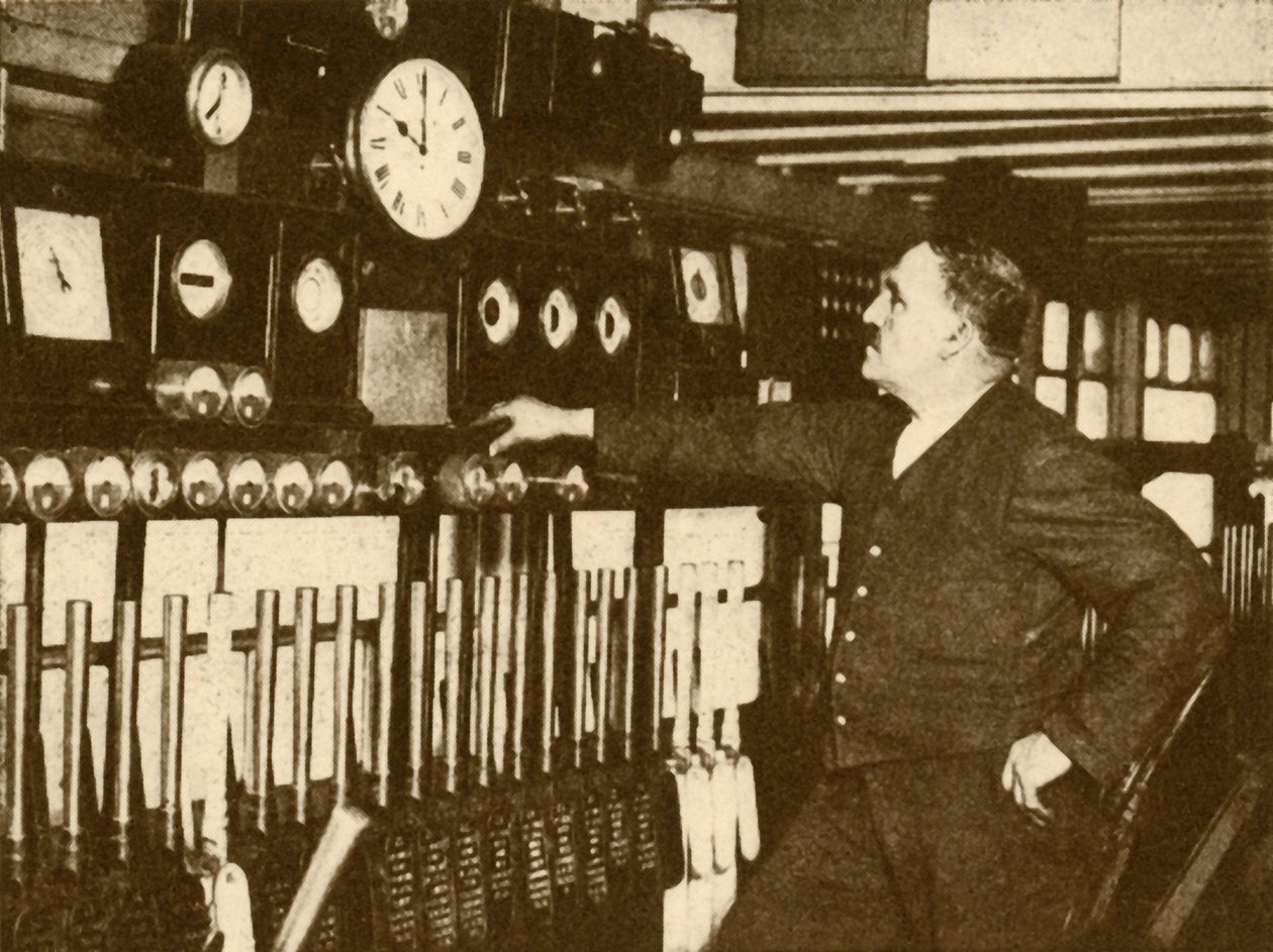 Aufzeichnung des täglichen Zeitsignals am Liverpool Street Bahnhof, London und Nordostbahn, 1930 von Topical Press Agency