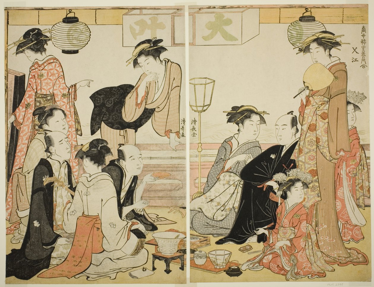 Unterhalter von Nakazu, aus der Serie "Eine Sammlung zeitgenössischer Schönheiten der Vergnügungsviertel (Tosei yuri bijin awase)" von Torii Kiyonaga