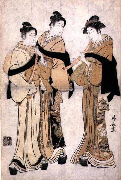 Shakuhachi spielen, ca. 1782 von Torii Kiyonaga