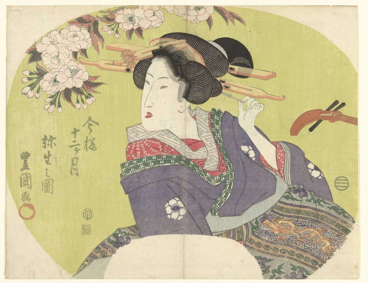 Kurtisane und Shamisen Die modernen zwölf Monate (Serientitel) Imayo junikagetsu (Serientitel auf Objekt) von Toyokuni (II) , Utagawa