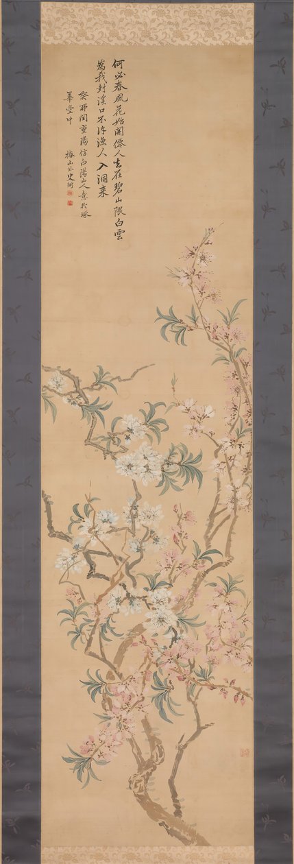 Rote und weiße Pfirsichblüten, 1843 von Tsubaki Chinzan