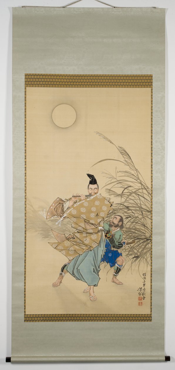 Fujiwara no Yasumasa spielt Flöte im Mondlicht, Spätherbst 1882 von Tsukioka Yoshitoshi