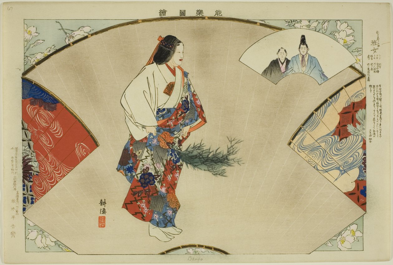 Banjo, aus der Serie "Bilder ohne Aufführungen (Nogaku Zue)" von Tsukioka Kogyo
