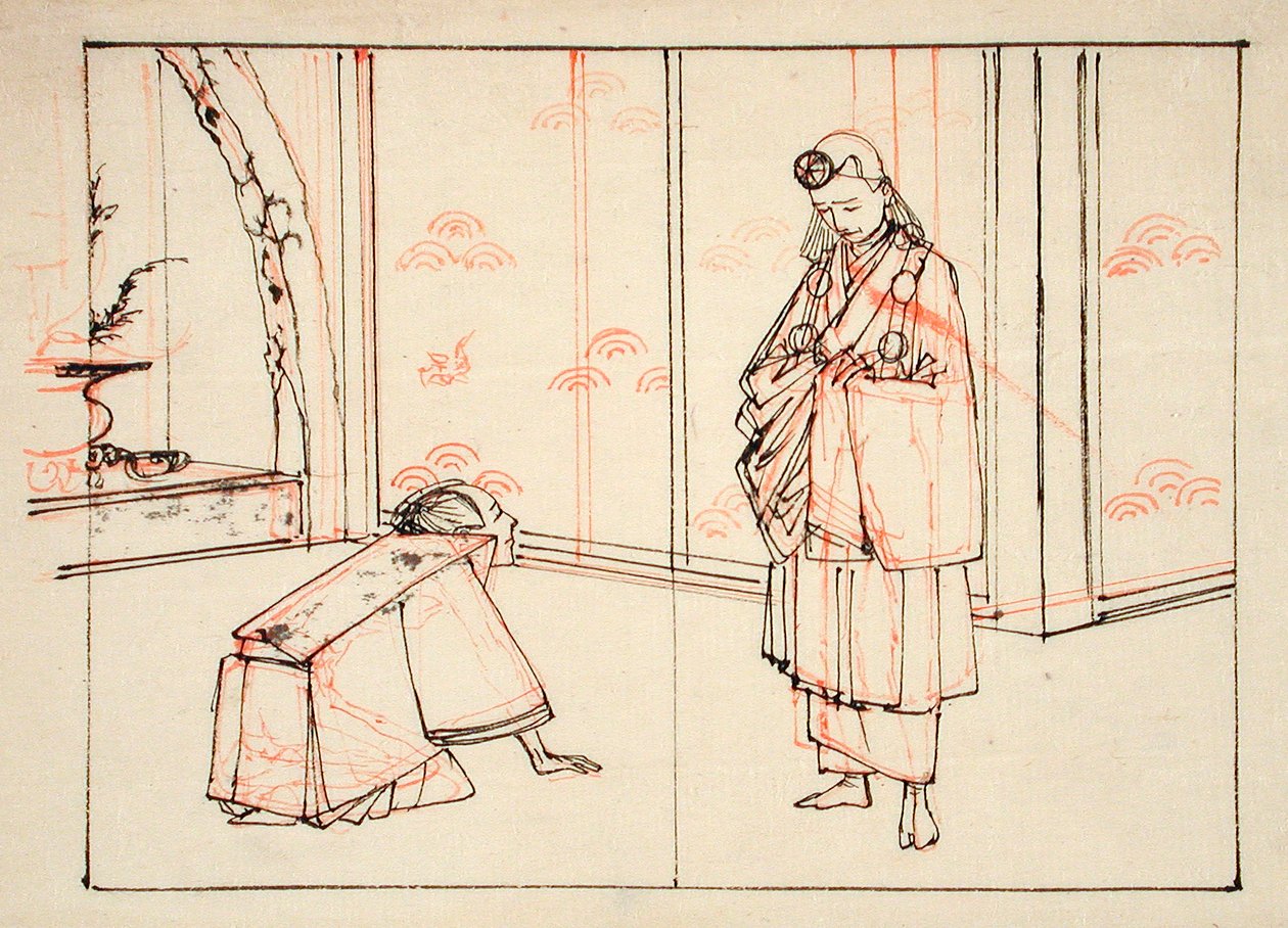 Vorbereitende Zeichnung für eine Illustration des Buches: Spiegel der berühmten japanischen Generäle von Tsukioka Yoshitoshi