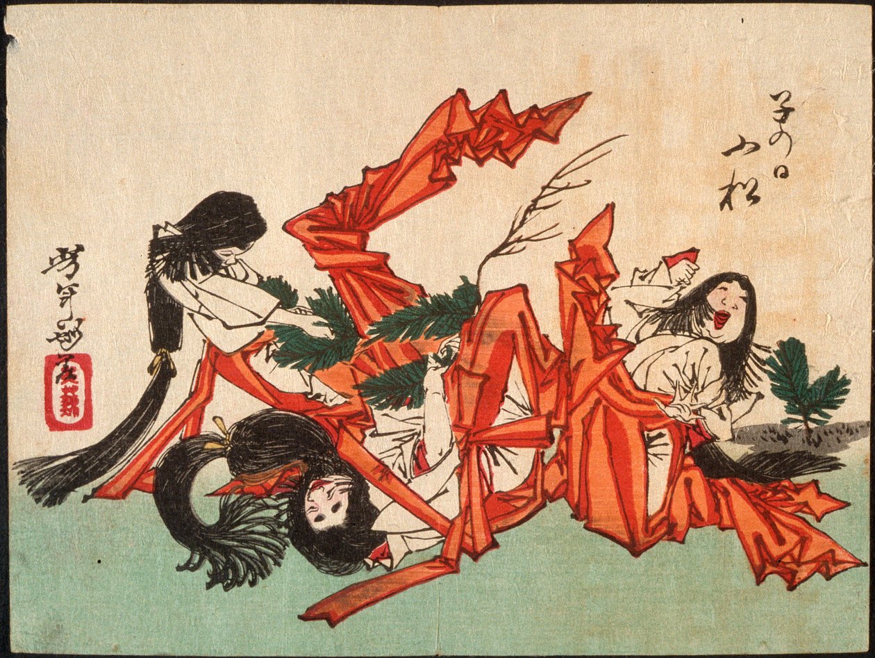 Ziehen von Kieferntrieben am Tag der Ratte von Tsukioka Yoshitoshi