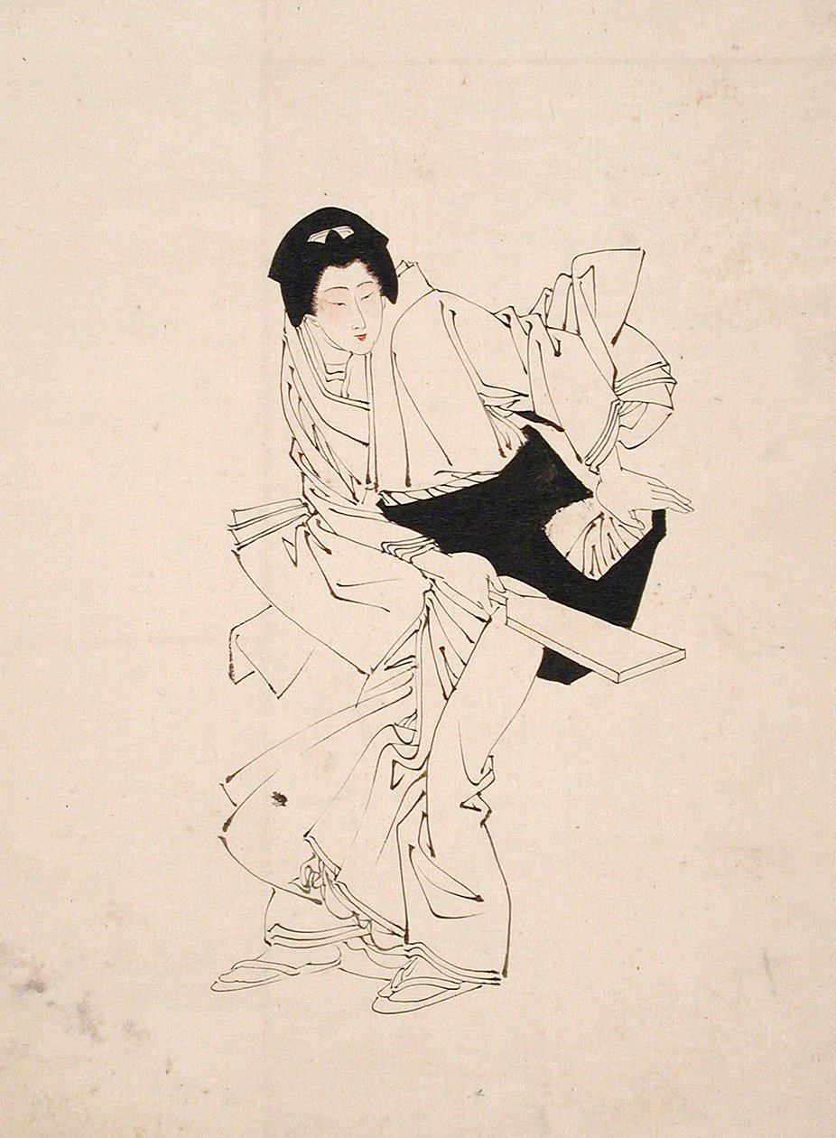 Skizze einer Frau mit Federballschläger von Tsukioka Yoshitoshi