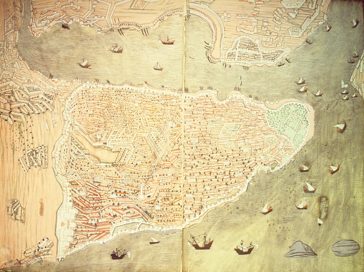 H 1523 fol.158v-159r Blick auf Istanbul und die Bosporus-Straße, aus dem 