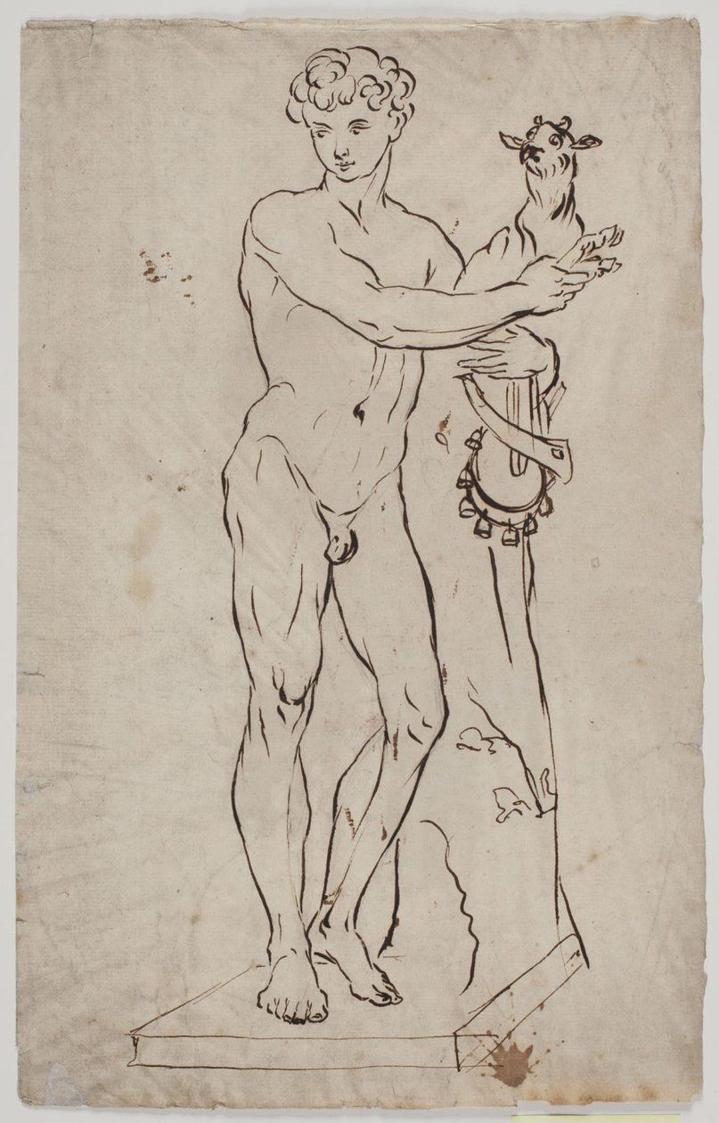 Kopie nach Salys Statue "Junger Faun, der ein Ziegenkind hält" (1750). Nach einem Exemplar auf quadratischer Basis von Ubekendt KKS21008