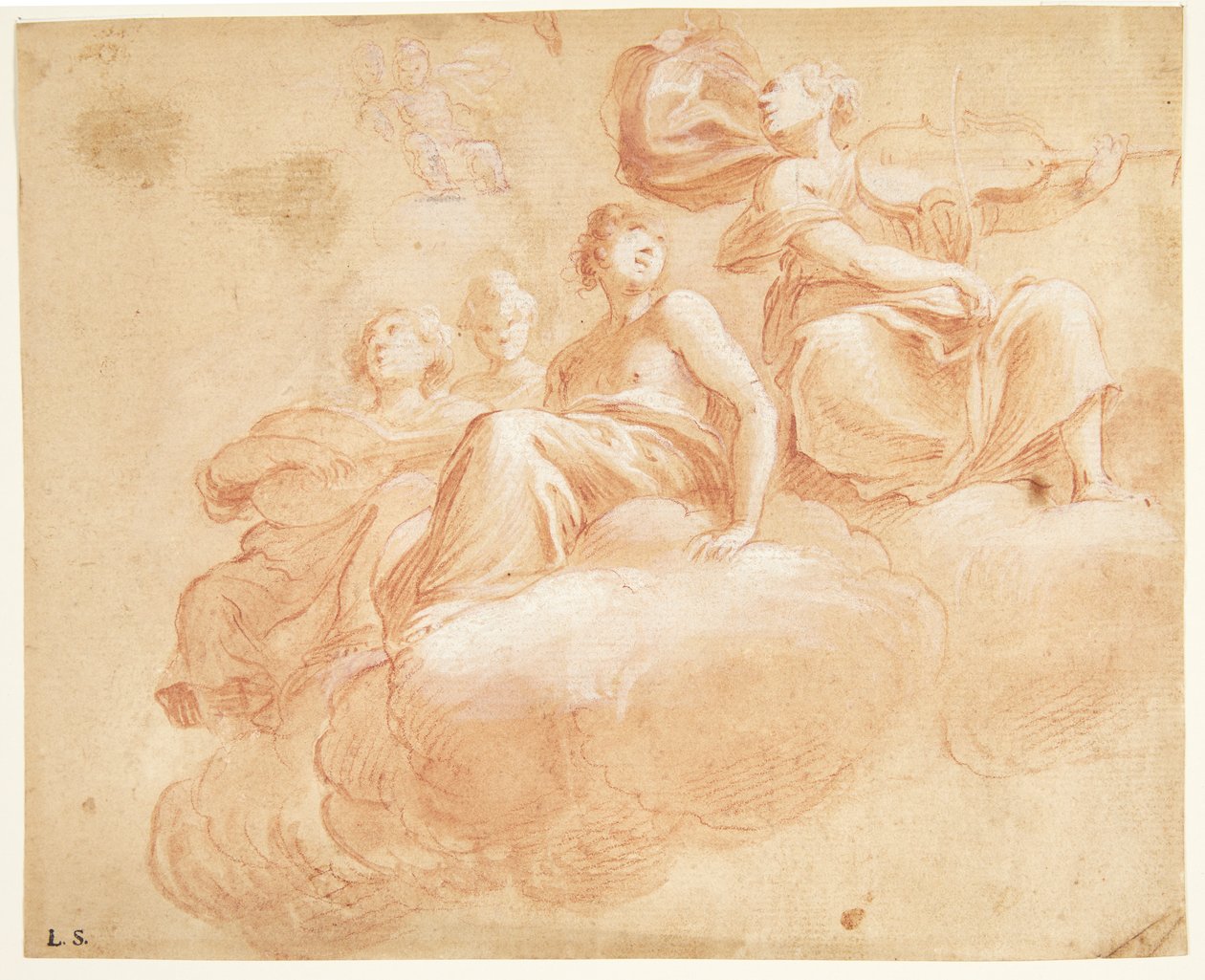 Figuren, die auf Wolken sitzen. Skizze zu einer Allegorie (?) von Ubekendt Ubekendt