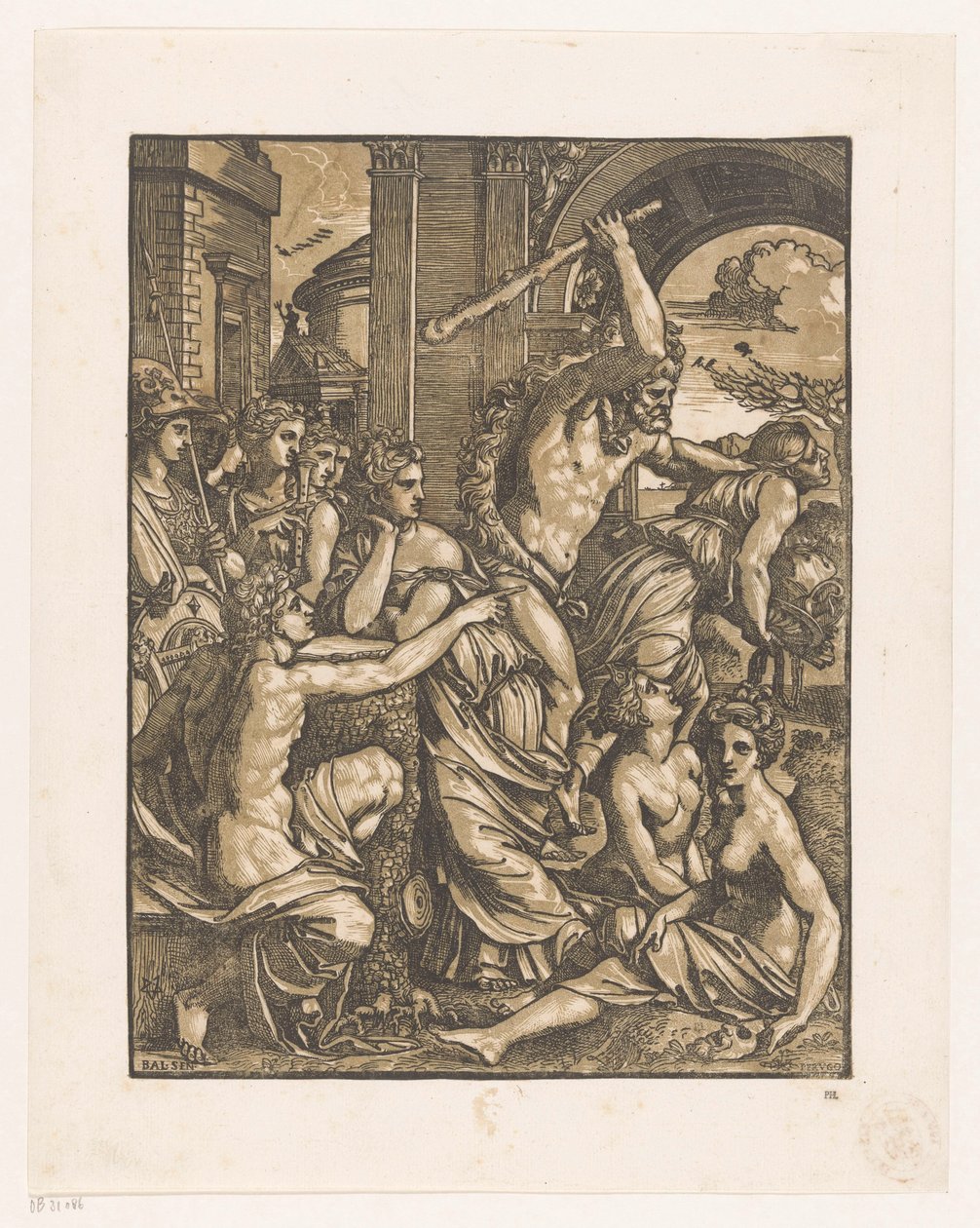 Habgier aus dem Tempel der Musen vertrieben von Ugo da Carpi